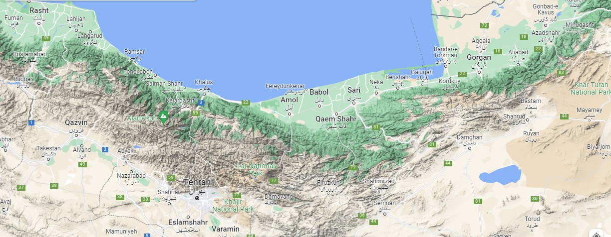 تصویر گوگل مپ با نماد قیمت زمین در تهران و مناطق مختلف آن