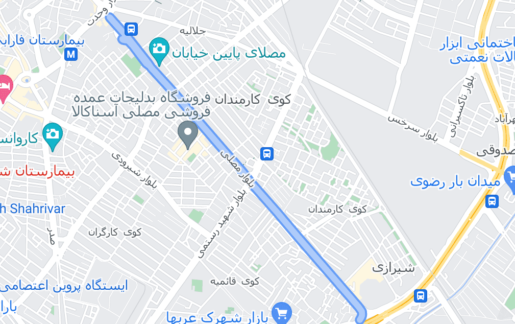 نقشه بلوار مصلی ( مسلا ) تهران